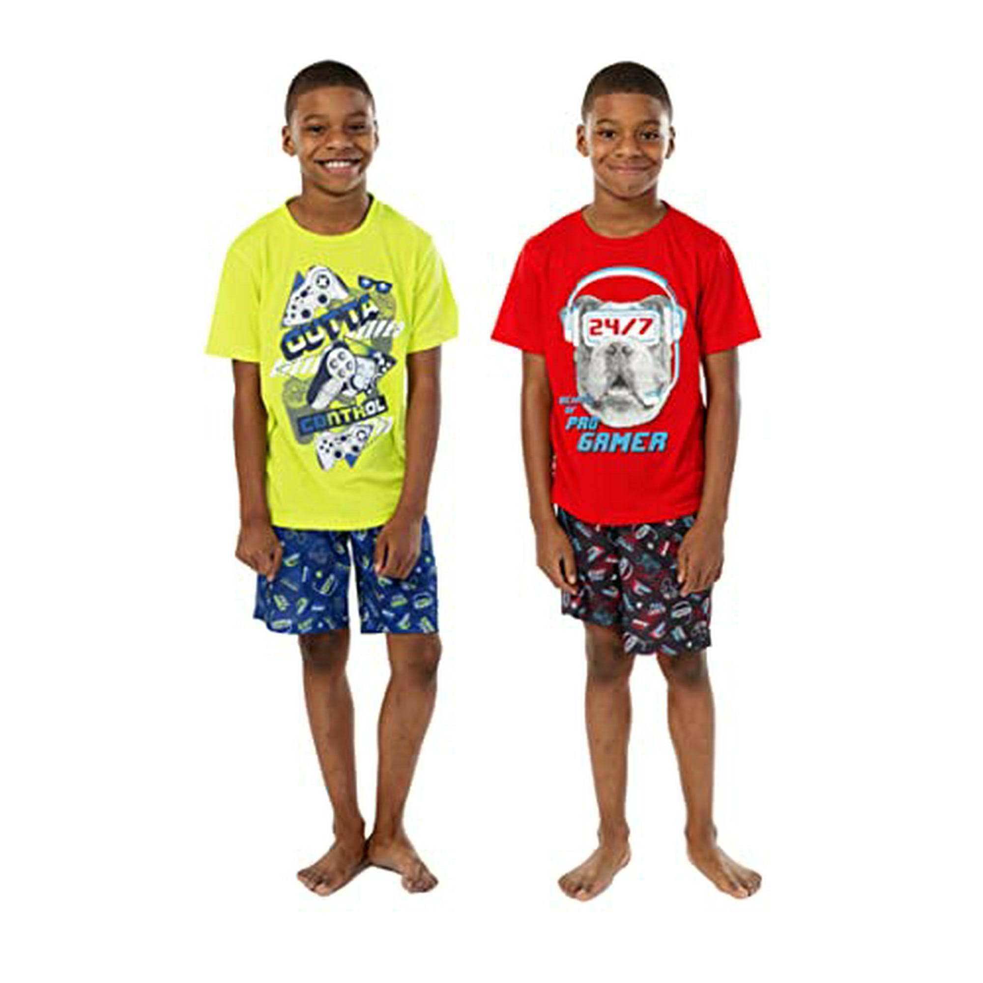 Boys Pajamas Shorts Set 4 Piece Pajama T Shirt and Short Sets Summer Sleepwear for Kids 2 Full Sets 8 10 Red Yellow