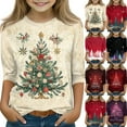 thumbnail image 5 of Grblisyd Christmas Shirts Kids 3/4 Sleeve Xmas Tree Snowflake Print Cute Cute Tops T Shirts Trendy Girls Tops Kids 10-12 Years Deep Red 110, 5 of 5