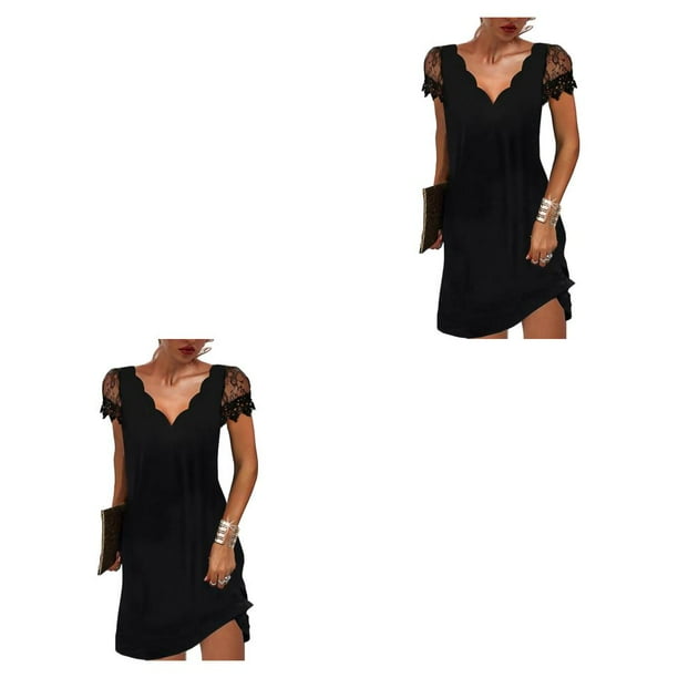 Sonducket Vestido corto de encaje para mujer, cita informal, noche, compromiso universitario, banquete, verano, boda, diario, ropa femenina, Negro L 2piezas