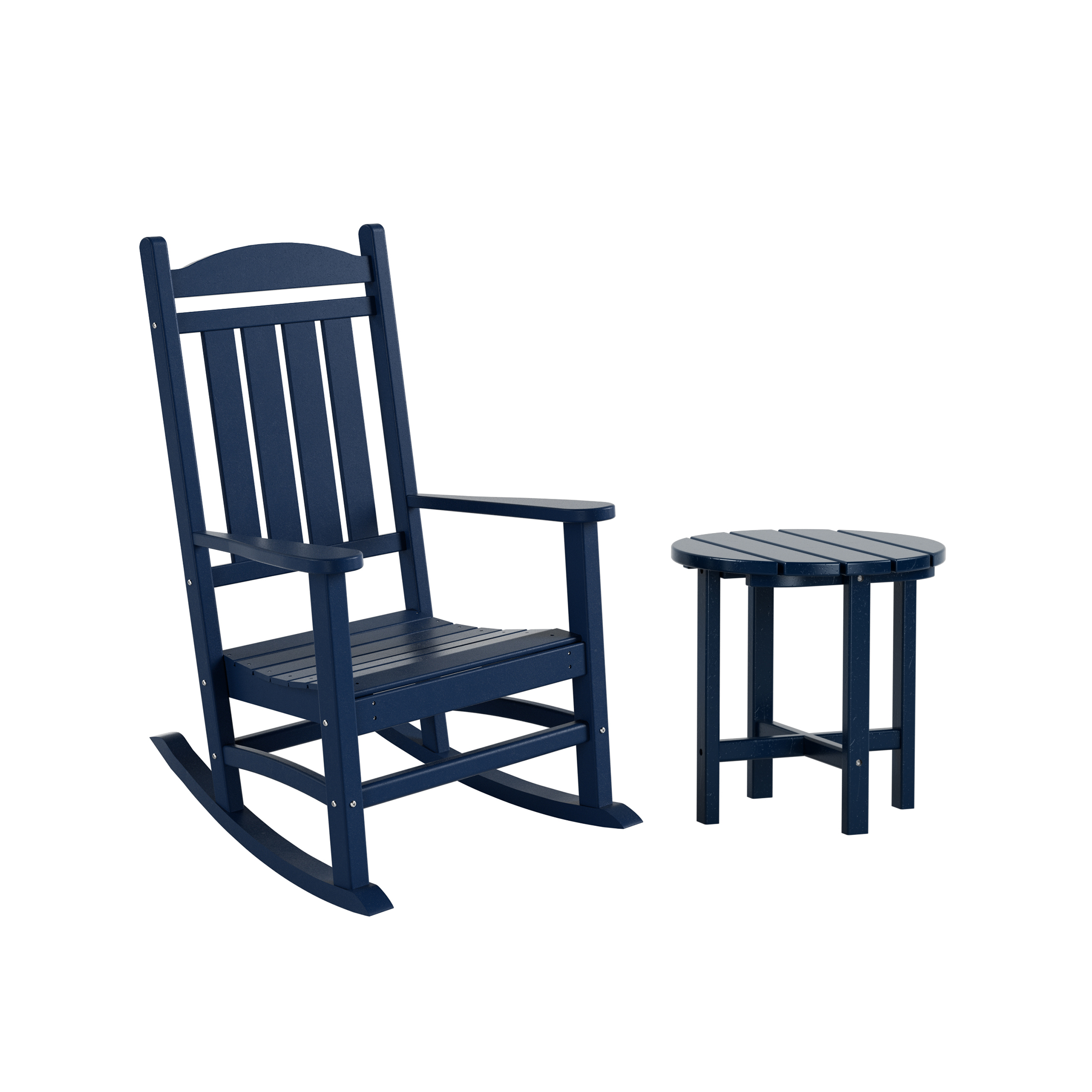 GARDEN 2-Piece Set Classic Plastic Porch Rocking Chair with Round Side Table Included, Navy Blue - image 2 of 7