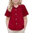 thumbnail image 3 of Chemises à Manches Courtes pour Garçons Chemise Décontractée Unie Uniforme Formel d'Été Enfants 2-15 Ans, 3 of 8