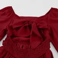thumbnail image 6 of Miluxas Girls Solid Color Dress Puff Sleeves for Holiday Party Photo Shoot Elegant Flowy Skirt Wine 140(140), 6 of 8