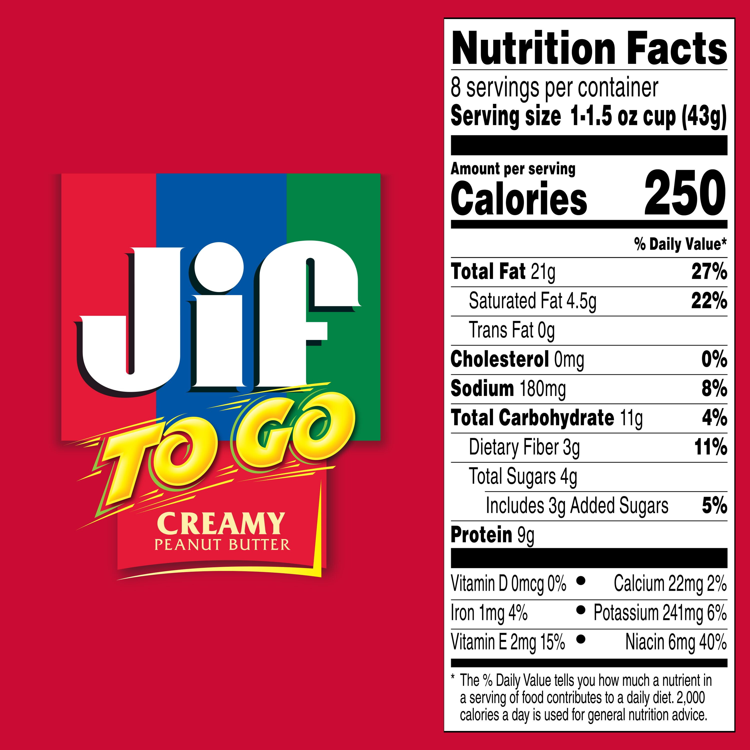 Jif Creamy Peanut Butter, 3/4 oz Plastic Portion Control Cup, 200