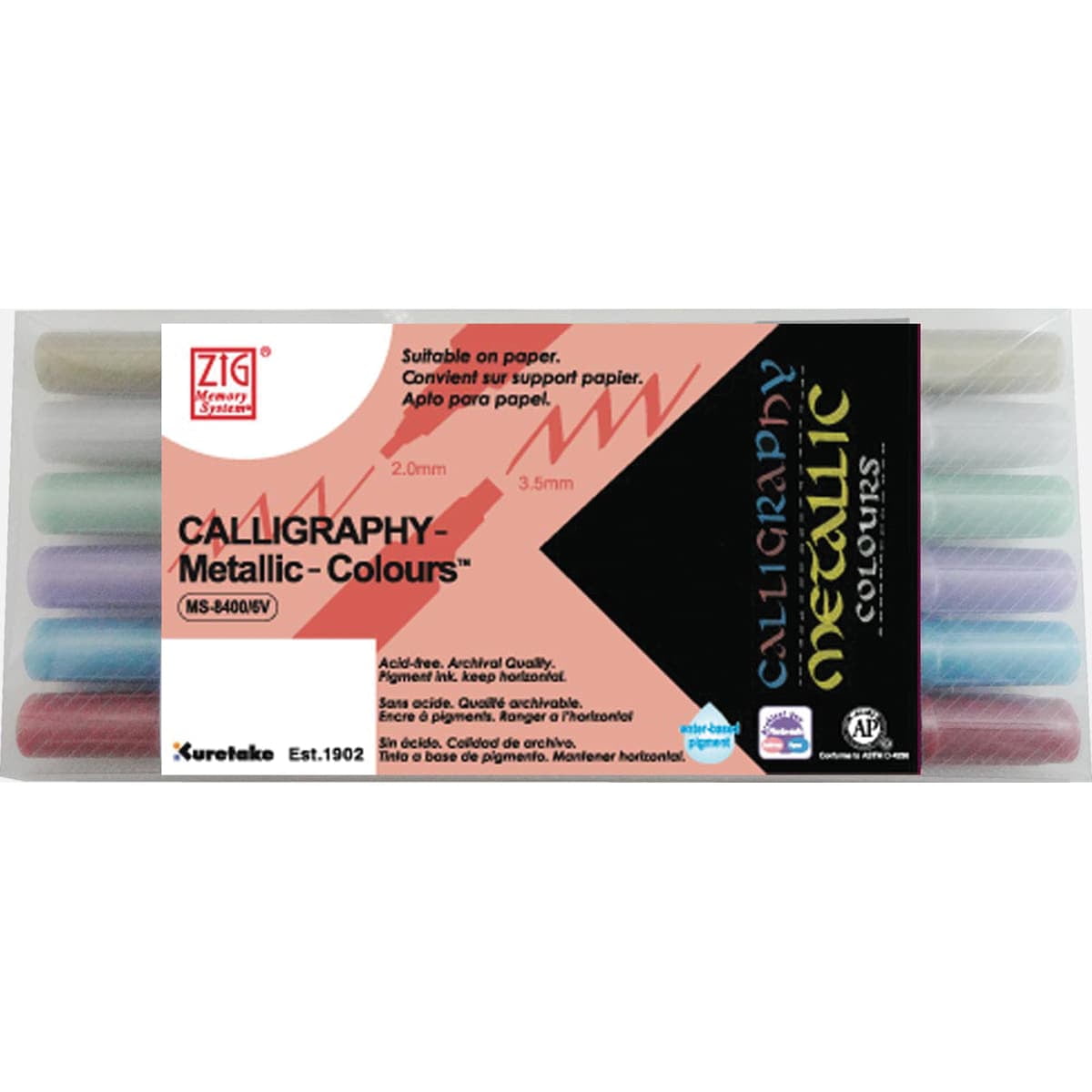 ZIG® Calligraphy II 6 Color Dual-Tip Marker Set