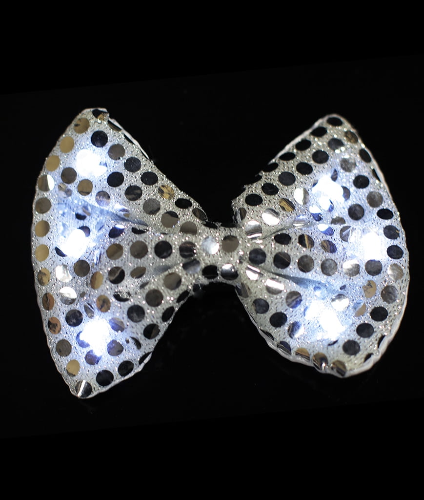 Giant Sequin Bow Tie in Silver 