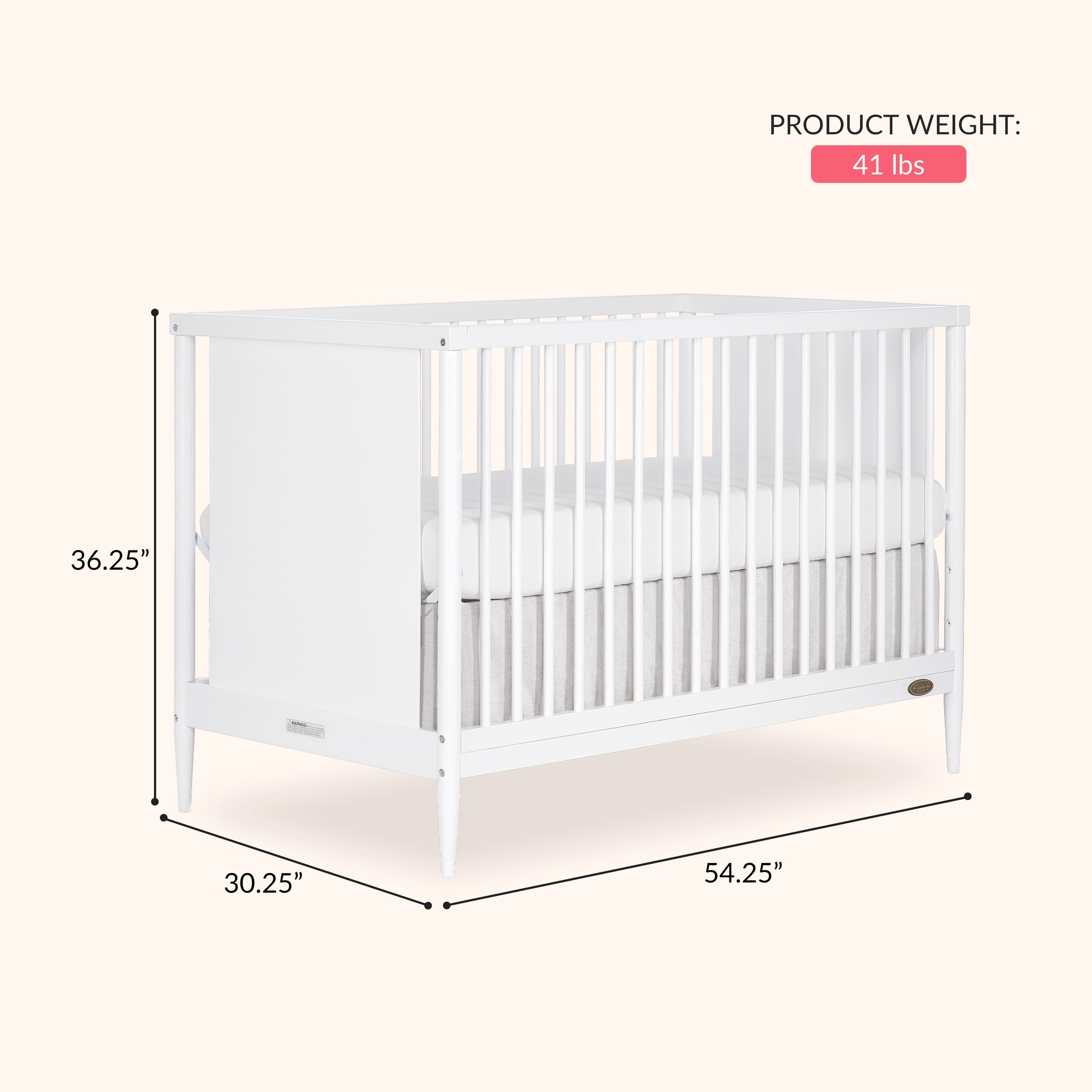 Dream On Me Clover 4 In 1 Modern Island crib With Rounded Spindles I Convertible Crib I Mid- Century Meets Modern I Coordinates With The Clover Changing Table In White Finish