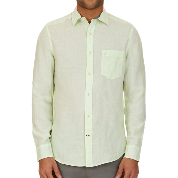 Nautica Mens Chambray Button Up Shirt, Green, XX-Large