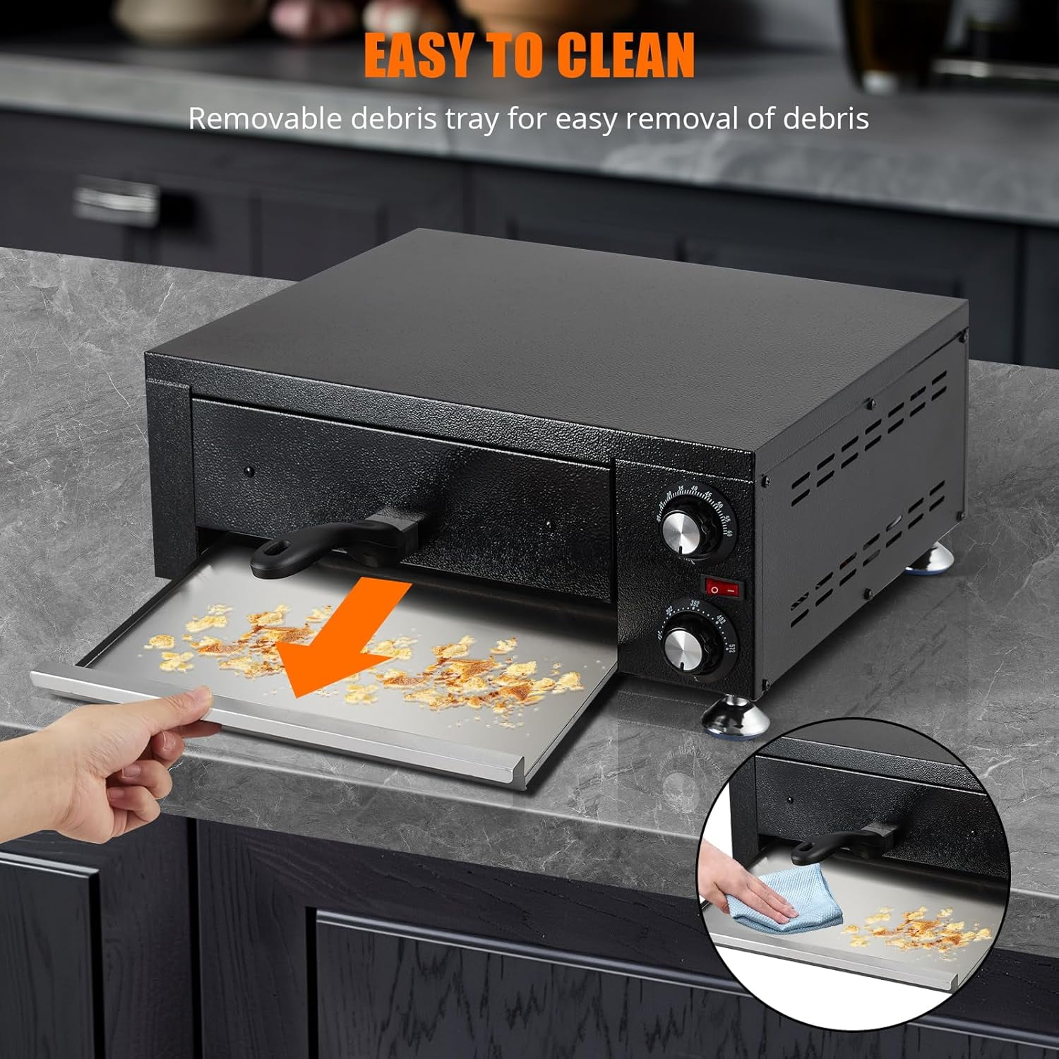 EastVita Electric Pizza Oven, 1100W Commercial Pizza Oven Countertop, Stainless Steel Electric Pizza Oven, Indoor Pizza Maker with Crumb Tray, Timer, Single Deck Layer Pizza Cooker