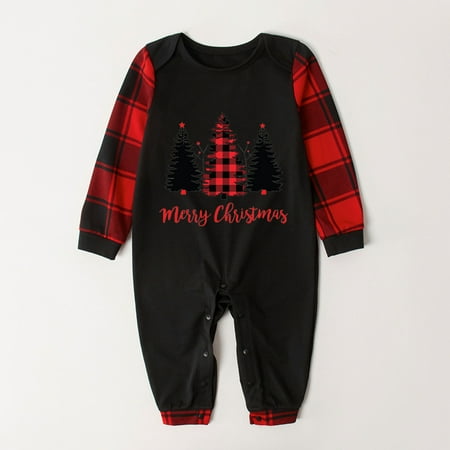 

PAXLYH Parent-child Attire Christmas Suits Patchwork Plaid Printed Homewear Round Neck Long Sleeve Pajamas Baby Sets clothes