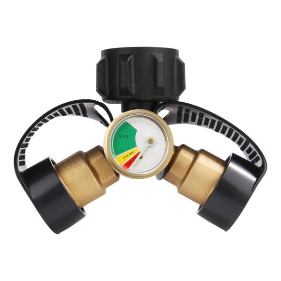 Roastove Raccord Double pour Réservoir de Propane, Adaptateur Séparateur en Y pour Réservoir de Propane avec Jauge, Indicateur de Niveau, Pression de Gaz pour 5-40 Lb P