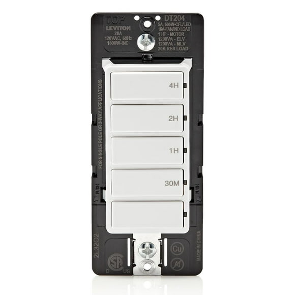 Interruptor de cuenta regresiva Leviton DT204-1LW 20A 1HP/16A Blanco