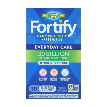 Natures Way Fortify Daily Probiotic 30 Billion Live Cultures Delayed Release 30 (Best Yogurt With Live Active Cultures)