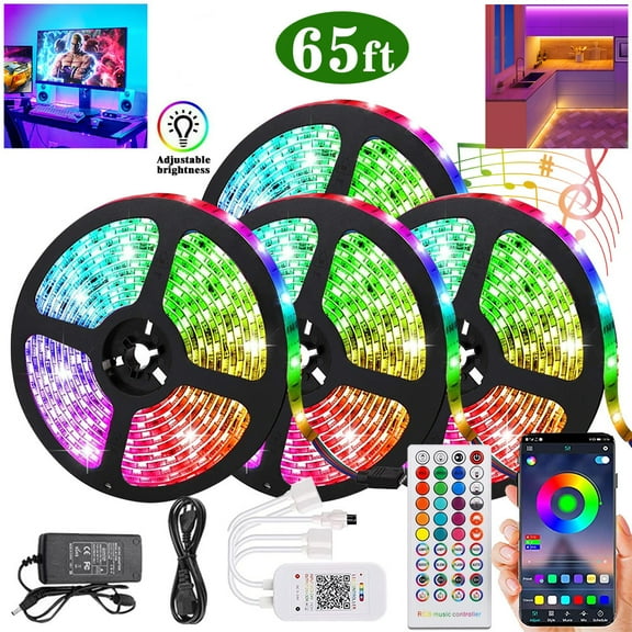 65.6ft Led Lights for Bedroom, Smart Led Strip Lights Music Sync Color Changing App Control with Remote RGB Led Light Strips for Room Home Decoration