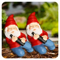 ICERUN 2Pcs Garden Gnomes,Resin Gnome with Wine Bottle Lying Face Up Garden Decor for Outside,Lively Garden Statue Statues Outdoor Statues,Style3