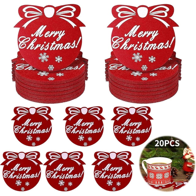 Juego de 20 posavasos navideños de fieltro, reutilizables y absorbentes con un exquisito diseño navideño, para bebidas frías o calientes, súper absorbentes y resistentes al calor.
