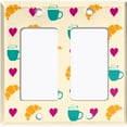 thumbnail image 2 of Metal Light Switch Wall Plate Outlet Cover (Coffee Espresso Mocha Cup Heart Croissant Pattern Beige - Double Rocker), 2 of 2