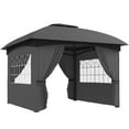 thumbnail image 2 of Outsunny 11' x 11' Outdoor Patio Gazebo with Curtains, Church Windows, Galvanized Steel Frame for Lawn, Backyard and Deck, Dark Gray, 2 of 9