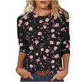 thumbnail image 3 of Craaazy T-Shirts Graphiques pour Femmes Grande Taille Coupe Ample Couleur Unie Col Rond Style Décontracté Manches 3/4 T-shirt à Imprimé Floral pour Usage Quotidien, Vacances, Sorties, 3 of 5
