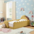thumbnail image 2 of T-Joy Cute Dinosaur-Shaped Kids Bed with Safety Guardraild, Boucle Wooden Toddler Bed, Twin Size, Yellow, 2 of 6