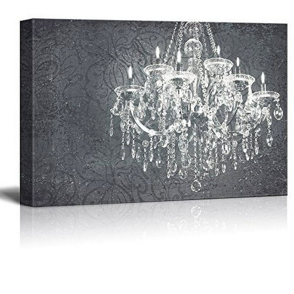 wall26 Canvas Print Wall Art Crystal Chandelier Silhouette on Floral Pattern Decorative Lights Digital Art Modern Art Chic Relax/Calm Multicolor for Living Room, Bedroom, Office - 24"x36"