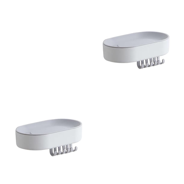 Bewildely Estante de almacenamiento de esponja TureClos, soporte de baño de plástico, organizador de cocina de drenaje montado en la pared Blanco 2Conjunto