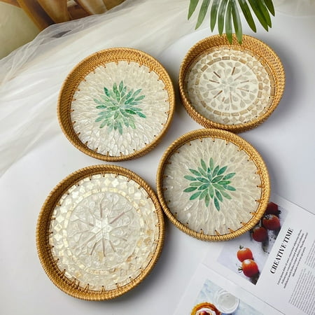 

Wicker Fruit Tray No-Odor Large Capacity Rattan Primitive Texture Wicker Serving Tray for Household