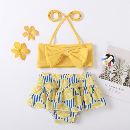 

Gubotare Toddler Baby Kids Girls Strap Leopard Striped Print Two Pieces Bikini Set Swimwear Swimsuit Bathing Suit Toddler Girl Yellow 2 Years