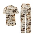 thumbnail image 6 of Yuyamidu Tribal Horse Comfy Women's Summer Sleepwear Notch Collar Short Sleeve V-Neck PJ Top & Long Lounge Pants Relaxed Fit Sleepwear with Chest Pocket, 6 of 7