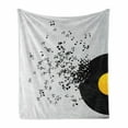 thumbnail image 1 of Music Soft Flannel Fleece Throw Blanket, Flying Music Notes Abstract Design Disc Album Dancing Nightclub Print, Cozy Plush for Indoor and Outdoor Use, 50" x 70", Yellow Black Ivory, by Ambesonne, 1 of 5