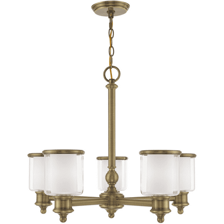 

Antique Brass Tone Finish Chandeliers Steel Material Medium 21 Long 5 Light Fixture