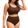 thumbnail image 4 of Plus Size 2 Piece Swimsuit High Waisted Bikini Control Bathing Ribbed 2026 Swimwear Womens Bathing Suits Shorts Set Sports Swimsuits for Women with Zipper in Back Womens Swim Shorts 2x Woman Swimsuit, 4 of 4
