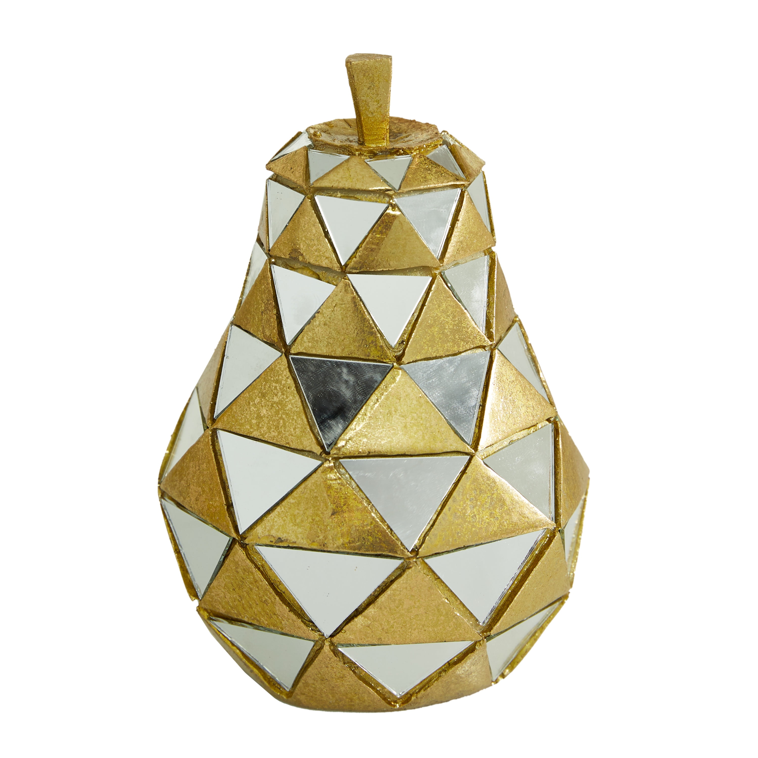 10", 6", 4"H Gold Polystone Decorative Fruit Sculpture with Mirror Accents, by DecMode (3 Count)