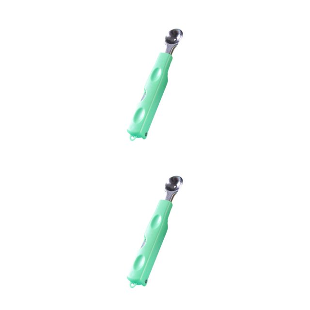 Injueey Rebanadora de sandía de acero inoxidable 3 en 1 Reemplazo Manual de mano Colgando Color sólido Hogar Cocina Cuchara de fruta Verde 2Conjunto