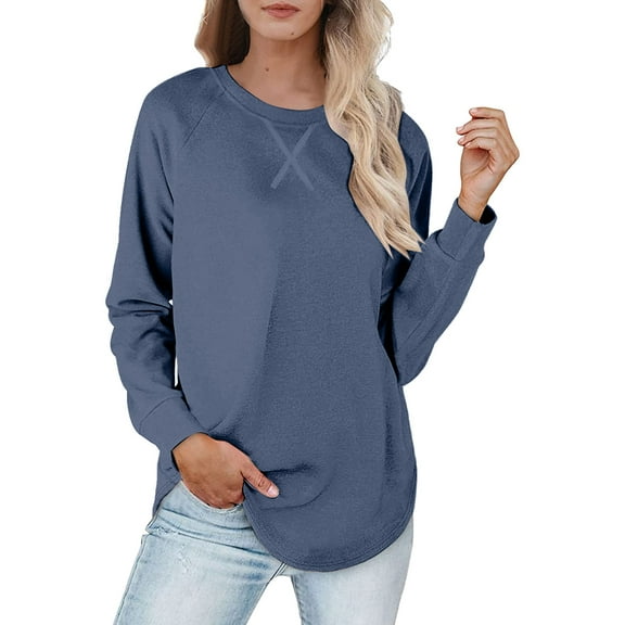 Women Crew Neck Pullover Womens Sweatshirt with Pockets No Hood Womens Solid Round Neck Plus Size Top Fashionable Long Sleeved Hoodless Sweatshirt Xxl
