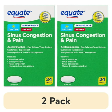 (2 pack) Equate Non-Drowsy Severe Sinus Congestion & Pain Caplets, 24 Count