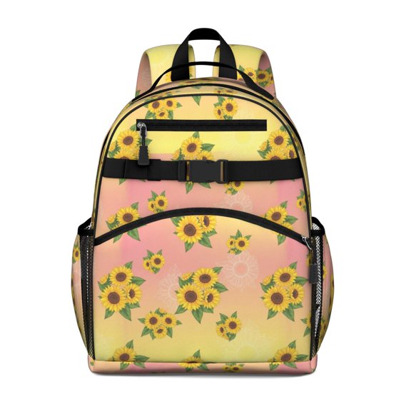 Sunflower Pink Pattern Cute School Backpack Bag for School with Padded Back and Adjustable Shoulder Straps 15.25"x11.5"x5.25"