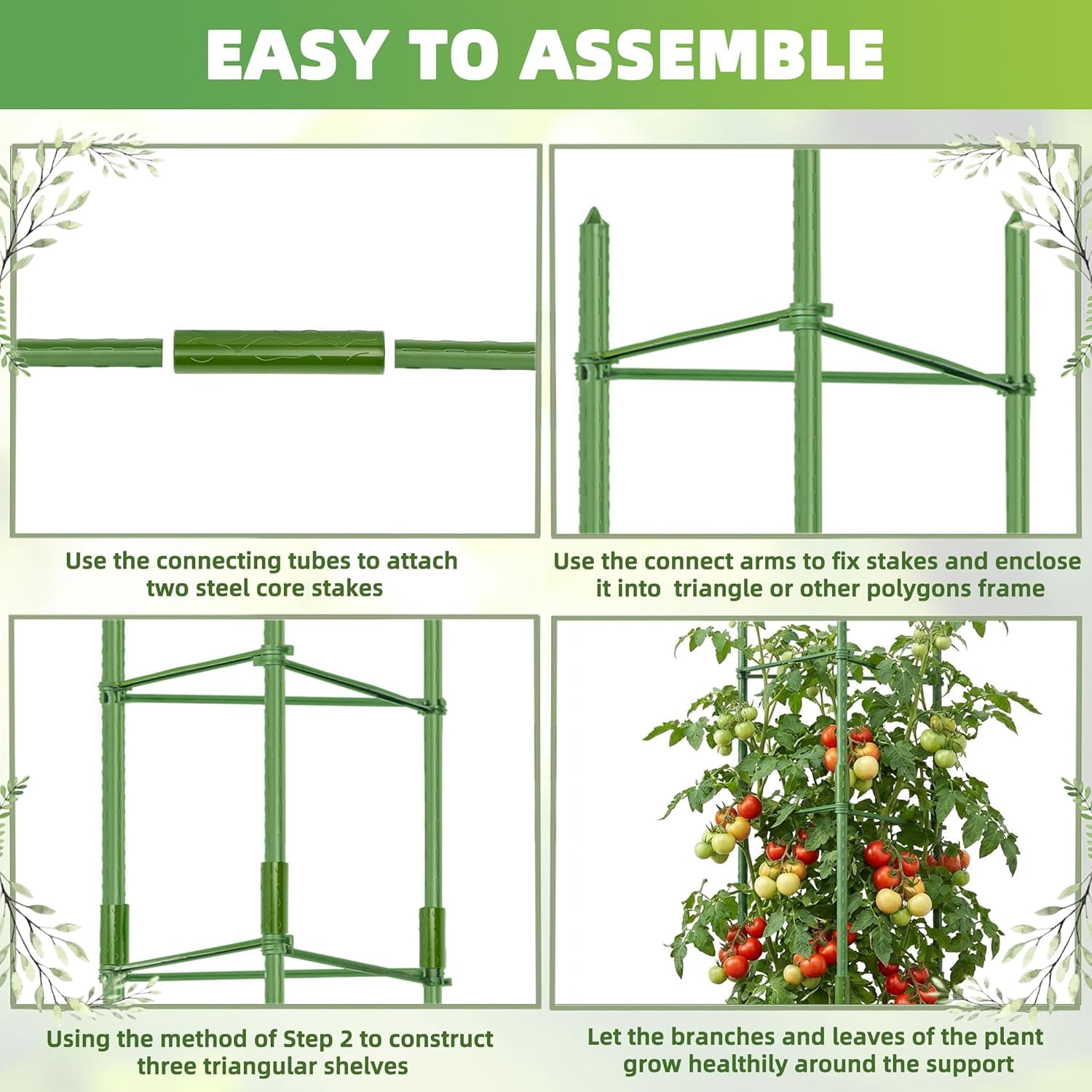 6-Pack Tomato Cage for Garden Plant Support 48 INCH Garden Stakes Adjustable Tomato Cage for Climbing Plants Pots Vegetables Flowers Fruits (6, 48 Inches)