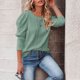 thumbnail image 3 of Suéter de punto con cuello redondo para mujer, suéter de cuello redondo de Jacquard con manga de cordero para otoño e invierno, verde M, 3 of 6