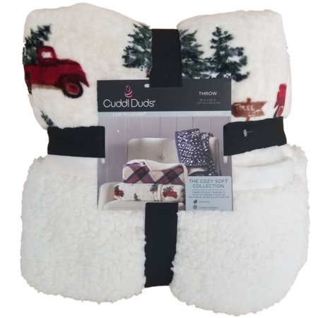 Cuddle Duds Red Pick-Up Truck Holiday Sherpa Fleece Micro Plush Throw
