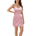 thumbnail image 5 of BRGZLK Women's Summer MIni Dresses Summer Fashion V-Neck Polka Dot Tie Waist Soft Comfortable Casual Vacation Beach Sundress Pink S, 5 of 5