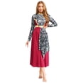 thumbnail image 2 of Nyeemya Liturgical Praise Dance Dress for Women Long Sleeve Mock Neck Printed Metallic Worship Church Gowns Burgundy S, 2 of 7