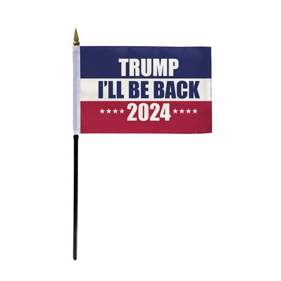 AGAS Trump 4x6 Inch Stick Flag - Red, White & Blue Flag - 100% Polyester with 11 Inch Plastic Pole - Single Ply Reverse Print - Ideal for Trump 2024 Support