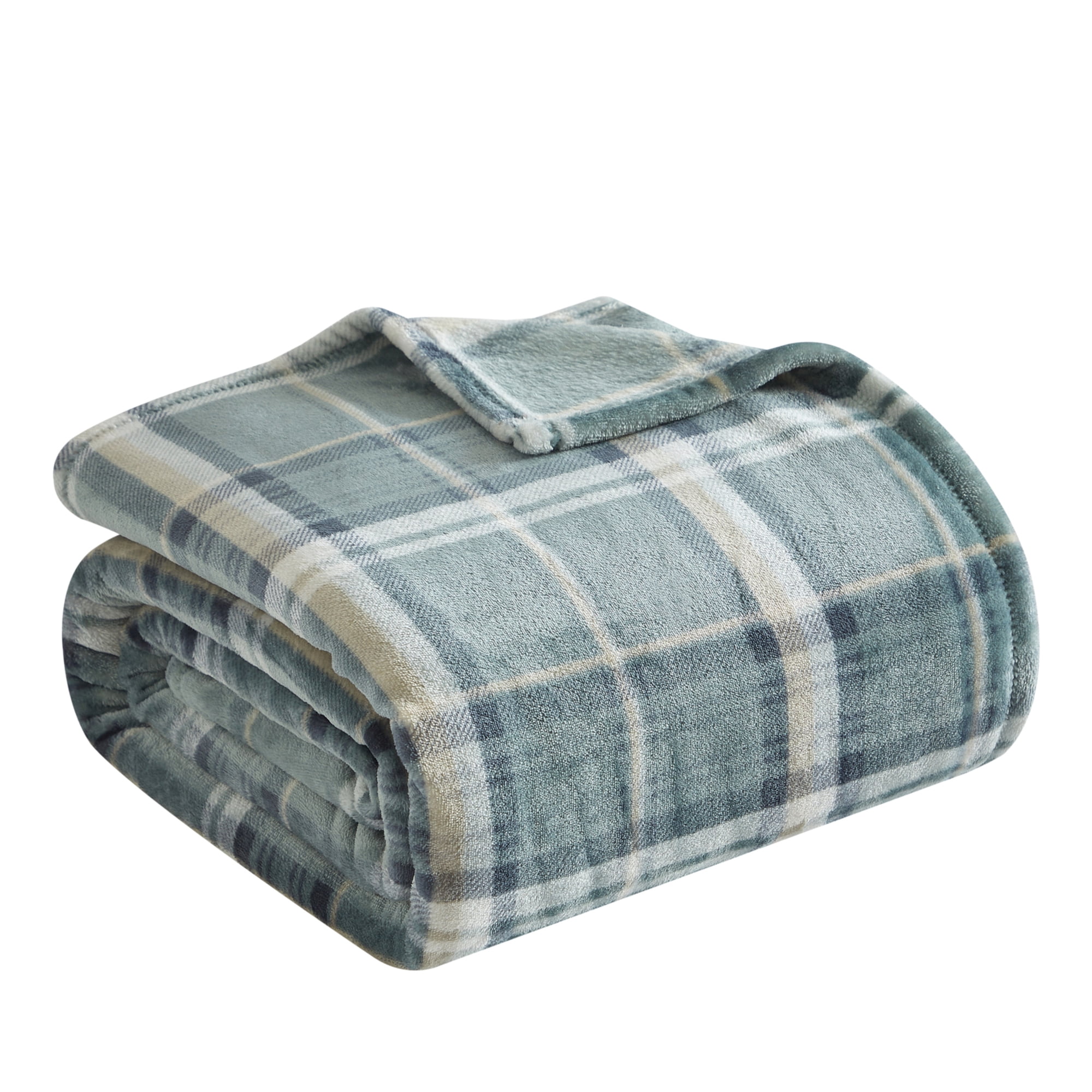 Dearfoams Huge Plaid Family Blanket, Green, 84 x 104 in