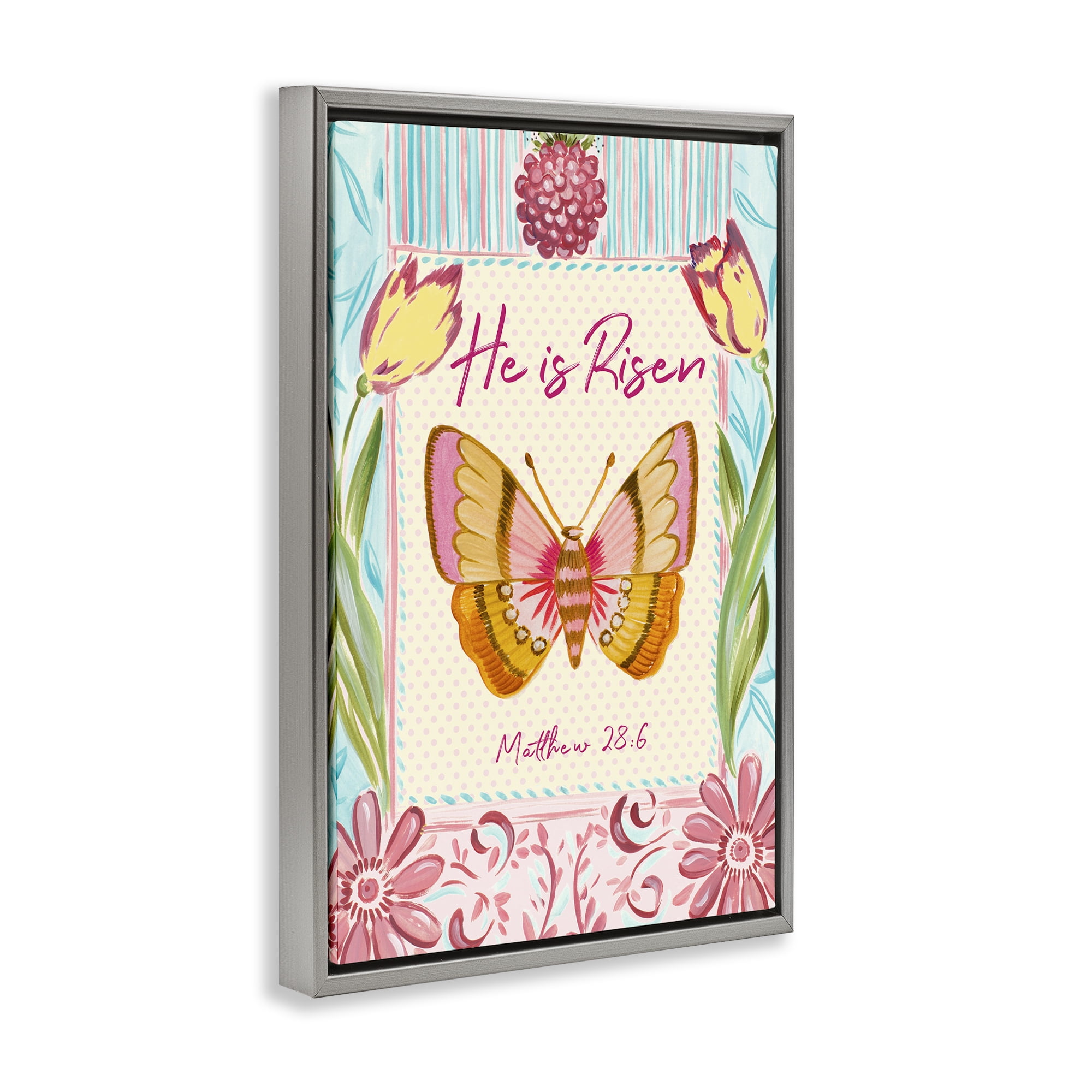 Stupell Industries He Is Risen with Butterfly Gray Framed Floater Canvas Wall Art, design by Ani Del Sol