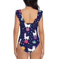 thumbnail image 6 of Yiaed Lama in Space Print Women's Ruffled One Piece Swimsuit V Neck Swimwear Slimming Monokini for Woman-Large, 6 of 8
