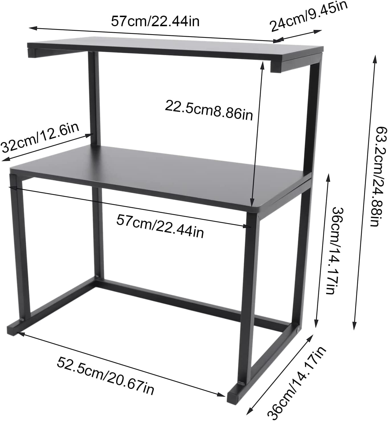 Printer Stand, 3 Tier Storage Desk Shelves,Iron Printer Stand , for Dorm Table Organizer Printer Fax Book Heavy Duty Rack for Home Office Supplie, Black