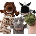 thumbnail image 1 of 5-Piece Set Animal Hand Puppets with Open Movable Mouth/Zoo, Safari, Farm, Jungle/Tiger, Rhino, Lion, Crocodile and Zebra, 1 of 4