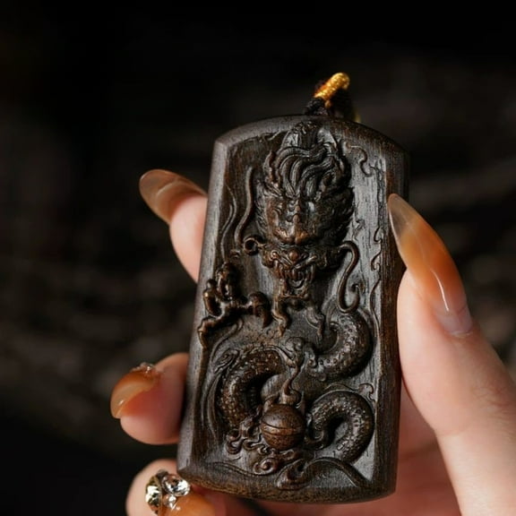 Wood Dragon Pendant Carved Amulet Necklace Unisex Spiritual Jewelry Accessory Gift for Men Women