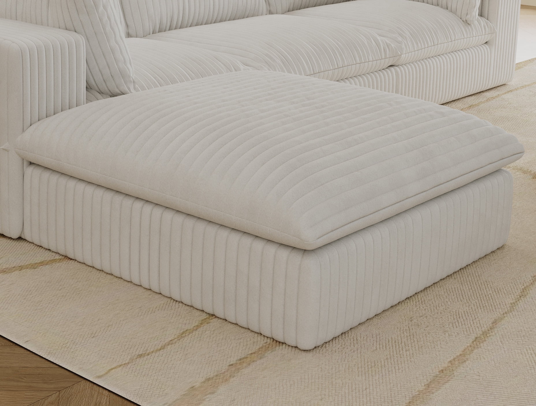 MAYEERTY Cloud Sofa White Corduroy Deep Seat Double-Layer Removable Cushion No Assembly Multi-Rooms