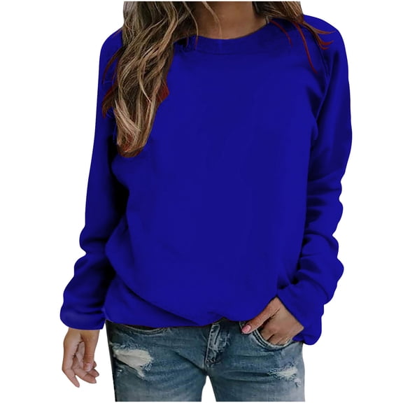 Womens Crewneck Sweatshirts Trendy Long Sleeve Solid Pullover Tops Loose Casual Lightweight Basic Comfy Fall Outfits